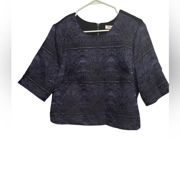 BCBGeneration Blue Boxy Crop Short Sleeve Top Sz L - Picture 1 of 6